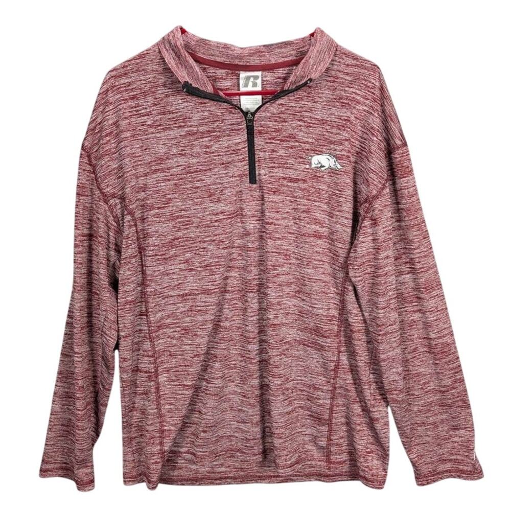 Razorbacks Pullover Mens Large Red Heathered Quarter Zip Long Sleeve Arkansas